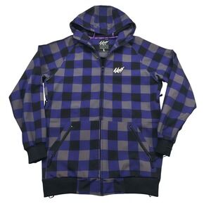 Neff Custom Threads Men Large Purple Black Buffalo Plaid Softshell Hoodie Jacket